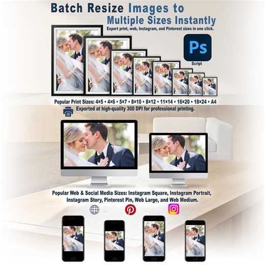 Photoshop Batch Image Resizer Script – Export Multiple Print Sizes (Digital Download)