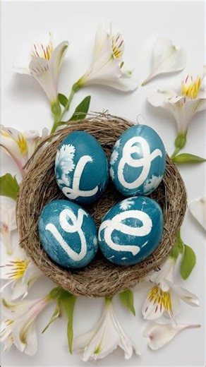 Blue Easter Eggs with Calligraphy & Botanical Patterns 🖌️