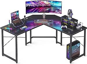 AODK L Shaped Gaming Desk, Computer Corner Desk, PC Gaming Desk Table with Large Monitor Riser Stand for Home Office Sturdy Writing Workstation,51 * 19 inch,Black