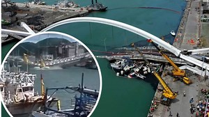 Five dead as Taiwan bridge collapse sends burning oil truck crashing onto boats