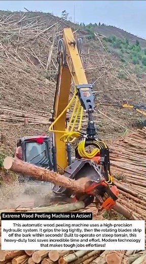 Extreme Wood Peeling Machine in Action! Powerful Hydraulic Tool at Work! 🚜🌲