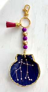 Handmade Gemini Zodiac Purse Tag/ Key Chain/ Bag Tag/ Water Bottle Charm With Swarovski Crystals and 18K Gold - Etsy