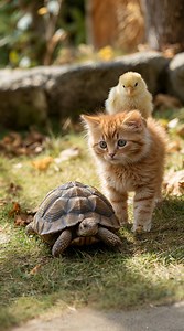 A tiny kitten and an adventurous chick hop onto a gentle tortoise’s shell and set off together, creating an adorably slow-motion journey that’s overflowing with cuddles and wonder. #kitten #chick #tortoise #cuteanimals #funnyanimals #animalfaceoff #cutebattle #unexpectedfriends #小猫 #gatito #Kätzchen #قطَة_صغيرة #乌龟 #tortuga #Schildkröte #سُلَحْفاة | Tailyboo