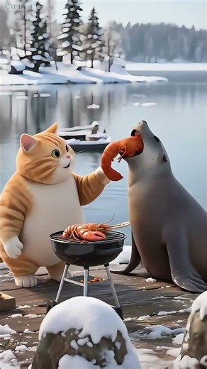 Muffin Crab Feast with a Seagull 🐱🕊️ / Muffin the Cat + Seagull = Hilarious Crab Cooking Adventure!