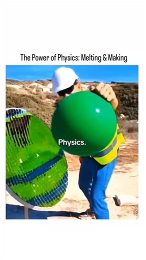 Science on Instagram: "Explore the power of physics through two compelling demonstrations. The first segment features a large parabolic dish focusing the sun's rays onto a single point, generating enough heat to instantly melt one substance and cause another to combust. The second segment transitions to a glassblowing workshop, illustrating how extreme heat makes glass malleable, allowing artisans to shape the viscous material into intricate designs, like the final leaf-patterned plate shown. Bo