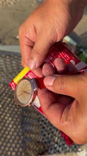 A crimson shocker in the sand! ❤️⏳ Scraping through plastic and debris during today's beach cleanup when this vibrant women's red watch popped out. It’s like finding a burning ember buried in the cold sand! Would you rock this bold color? #beachcleanup #treasurehunt #redwatch #foundinthesand #trashortreasure