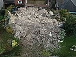 Wall at medieval Lewes Castle collapsed onto nearby buildings