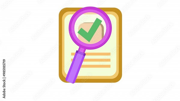 Completed checklist with verification. Cartoon animation in Transparent background. Suitable for document check and scan task progress video content. Alpha channel