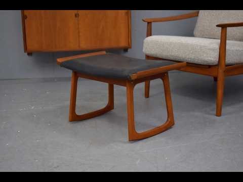 Midcentury Danish design footstool in vintage teak with rocker feet
