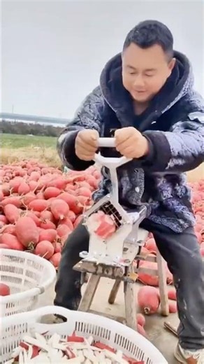 Amazing Radish Shredding Machine! Hand-Crank Tool Works Like Magic.