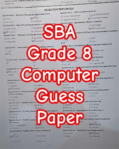 8th Class Computer Guess Paper 2026 | Grade 8 Computer SBA Board Paper PECTAA 🔥