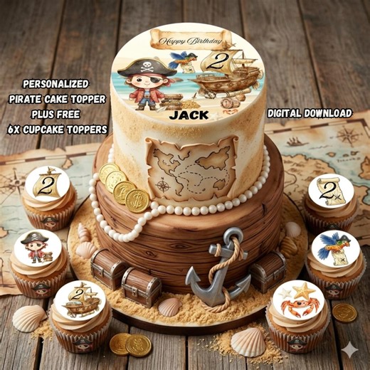 Personalized Pirate Cake Topper Bundle | Name, Age, Cupcake Toppers (digital Download) - Etsy