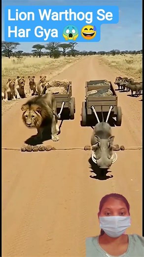 Lion Warthog Se Har Gya 😱😜 Warthog Vs Lion funny moment #wildlife #funnyanimals #viral #short