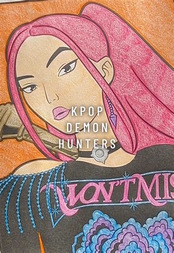 Color with me 🩷 I’m having a lot of fun coloring from my daughters book 😁 it’s basically mine now 🤭 #kpopdemonhunters #mira #kpop #coloringbook #huntrix