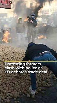Protesting farmers clash with police as EU debates trade deal | AJ #shorts