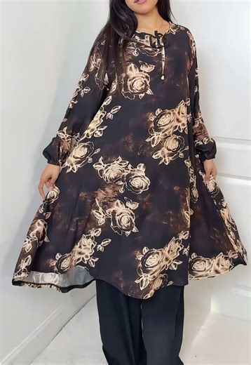 💫 Elegant Two Piece Co Ord Set 🖤🪞✨ A-Line Shirt & Neckline Drawsting 🎀 Plus Size Available 🫶 Model Wearing Black Floral ♠️☕️🥀 #fyp #foryoupage❤️❤️ #modestfashion #coords #tiktokmademebuyit