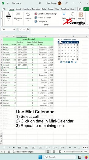 How to add mini Calendar and date picker in Excel - Excel Tips And Tricks #microsoft #excel #exceltips #exceltricks #tips #tipsandtricks #googlesheet #learnfromme