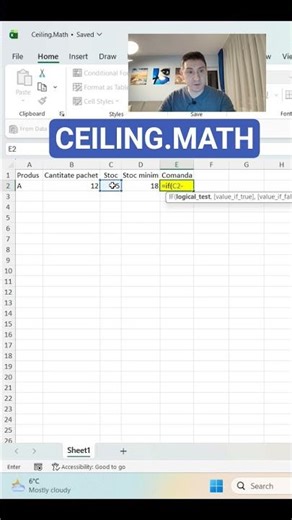 Formula Ceiling.Math pentru aprovizionare stoc #ceiling.math #excel #if #Xcellent #exceltips