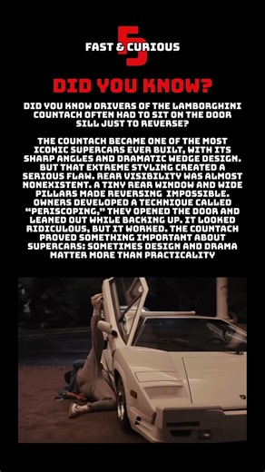 Did you know drivers of the Lamborghini Countach often had to sit on the door to reverse? 🚪🪞