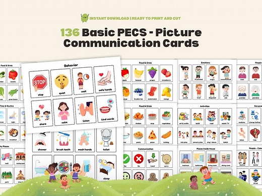 Basic Pecs Picture Communication Cards Autism Communication Nonverbal Visual Aid Printable Flashcards for Home, School, or Therapy - Etsy