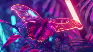 Synthwave insects with neon wings and a vibrant background. Seamless Loop Animation Stock Video