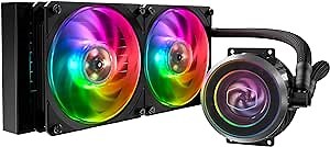 Cooler Master MasterLiquid ML240P Mirage ARGB Close-Loop AIO CPU Liquid Cooler, 240 Radiator, Transparent Pump, Addressable RGB Lighting, Dual MF120 Fans for AMD Ryzen, TR4 /Intel LGA1151