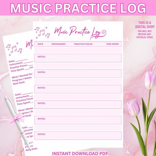 Music Practice Log | 2 Page Bundle | Instrument Tracker | Time Spent & Progress Notes | Printable PDF | 2 Sizes | Music Practice Tracker - Etsy