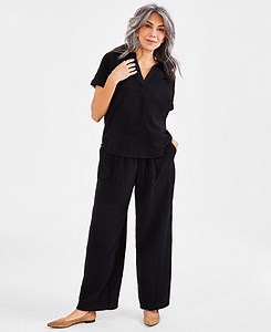 Style & Co Women's Camp Shirt & Gauze Pants, Created for Macy's - Macy's