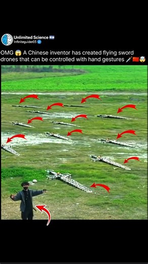 Unlimited Science 🇮🇱 on Instagram: "OMG 😳 A Chinese inventor just took futuristic tech to a whole new level — **flying sword drones** that can literally be controlled with nothing but **hand gestures**! 🗡️🇨🇳🤯 This looks straight out of a sci-fi movie, but it’s 100% real and happening right now. Imagine waving your hand and watching a sword-shaped drone respond instantly, slicing through the air with insane precision. This isn’t just a gadget… it’s a whole new era of gesture-controlled eng