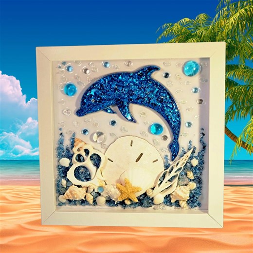 Dolphin Shadow Box Art, Seashell Framed Decor, Beach House Decor, One-of-a-kind Beach Art, Wall Decor, Tabletop Art, Dolphin Lover Gift - Etsy