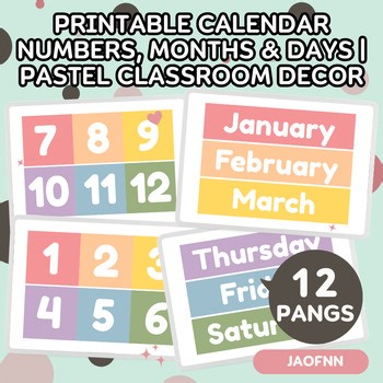 Printable Calendar Numbers, Months & Days | Pastel Classroom Decor