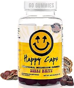 Lions Mane Mushroom Gummies for Relaxation & Wellness Organic Functional Mushroom Blend with Turkey Tail, Reishi, Chaga & Cordyceps - Immune Support - Vegan Supplement - 60 Berry Gummies