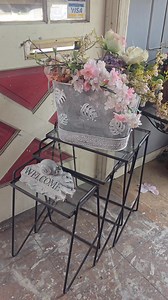 Mid Century Modern indoor/outdoor nesting tables. Iron and glass. $145 | The Garage & The Garage Girls - Antiques, Suffern, NY