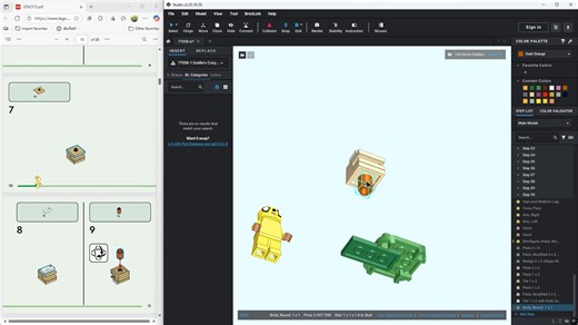 Lego Studio Stud-io trick - Fun and quick re-build that no need to find parts for each steps - Get or make bricks palette for the set - The first time build must make same steps as the building instruction - hide all steps - double click / ctrl click / Delete steps in order, to get parts for every steps | Nachapon Bricks