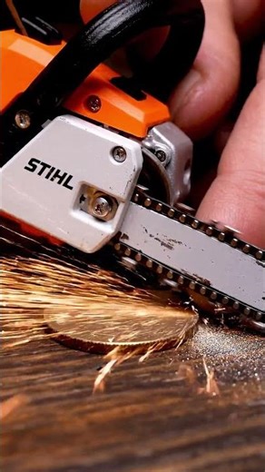 Mini Chainsaw vs Coin Edge Grind 🪚 #chainsaw #asmr #woodcutting #realism