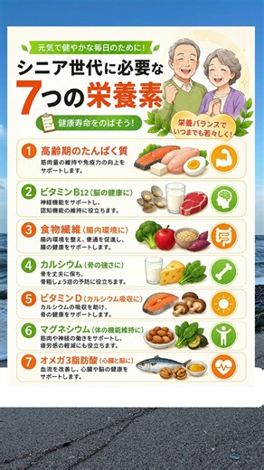 【健康長寿】いつまでも若々しく！シニア世代に必要な7つの栄養素