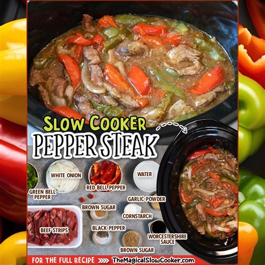 🫑This Pepper Steak is AMAZING over white rice. Such an easy weeknight dinner! Recipe in comments👇 | The Magical Slow Cooker