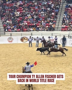 Ty Allen Fischer made the fastest run of Friday night's performance and that 4.82 put him fourth in the Aggregate in what will be an exciting Short Round in the steer wrestling. Four cowboys - Tyler John Byrne, Blevyns Jumper, Matt Jodie, and Ty Allen Fischer - are within 1.55 seconds of each other on three. | US Cowboy