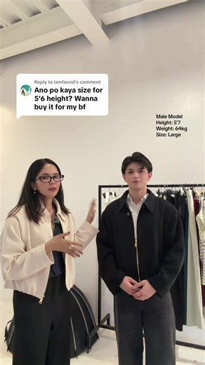 Replying to @iamfound aww! 🫶 if he’s the same build with our male model, I’d suggest go for Large! U can downsize and upsize if necessary ❤️ @calista_signature