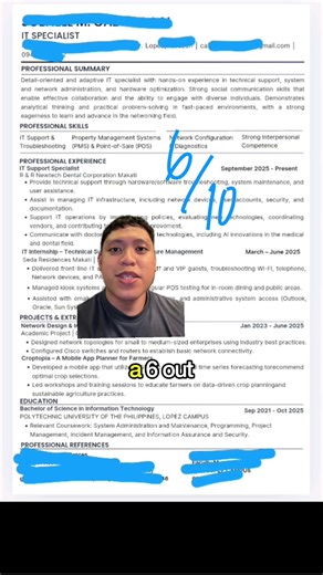 6/10. Maglagay ka ng metrics at impact sa experience section para makita agad yung value na na-provide mo sa previous companies. Remove na rin yung mga unnecessary sections. Wag kang matakot kung may extra space sa baba.