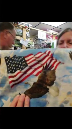 Clouds Flags and Bald Eagle Patriotic Quilting Fabric
