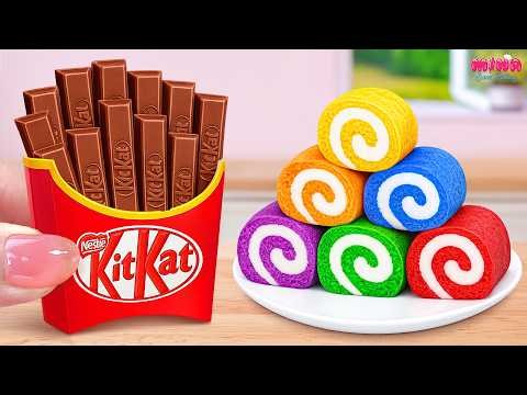 🍫Quickly Making Rainbow Roll Cake vs Chocolate KitKat🍫Miniature Cake Decorating | Mina Sweet Baking