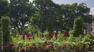 West Virginia state capitol building in Charleston, West Virginia with gimbal video panning from flowers to dome.