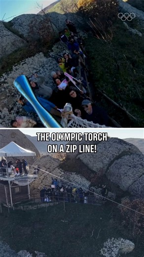 Through the air with the Olympic torch! 🔥 How cool was this zip line moment from the #MilanoCortina2026 Torch Relay? #Olympics #TorchRelay #MilanoCortina2026 📹: MilanoCortina2026 | Olympics