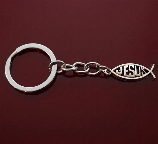 Jesus Fish Christian Keychain Faith Symbol Silver Charm - Etsy