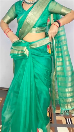 Organza saree draping tutorial/attractive look perfect side pleats in easy tricks #saree #drape#look