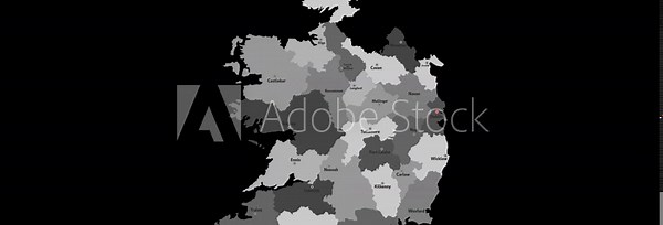 Vector map of Ireland with names of cities and with borders city