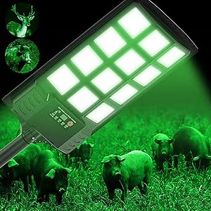 Hog Light for Night Hunting,18000LM Powered Feeder Light(Green) Solar Lights for Hunting Hogs, Coyote, Varmint, Deer, Motion Activated Feeder and Waterproof,with Motion Sensor and Remote Control