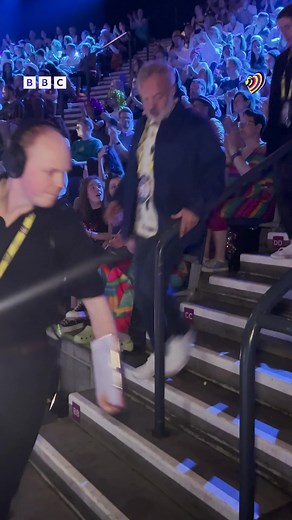 If you're wondering how Graham will get from the commentary box to the #Eurovision2023 stage during tonight's show... Well this is how 😂 #BBCEurovision