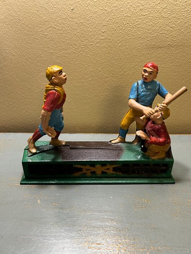 Vintage Cast Iron Baseball Mechanical Bank ~ Hometown Battery Collectible ~ Book of Knowledge - Etsy